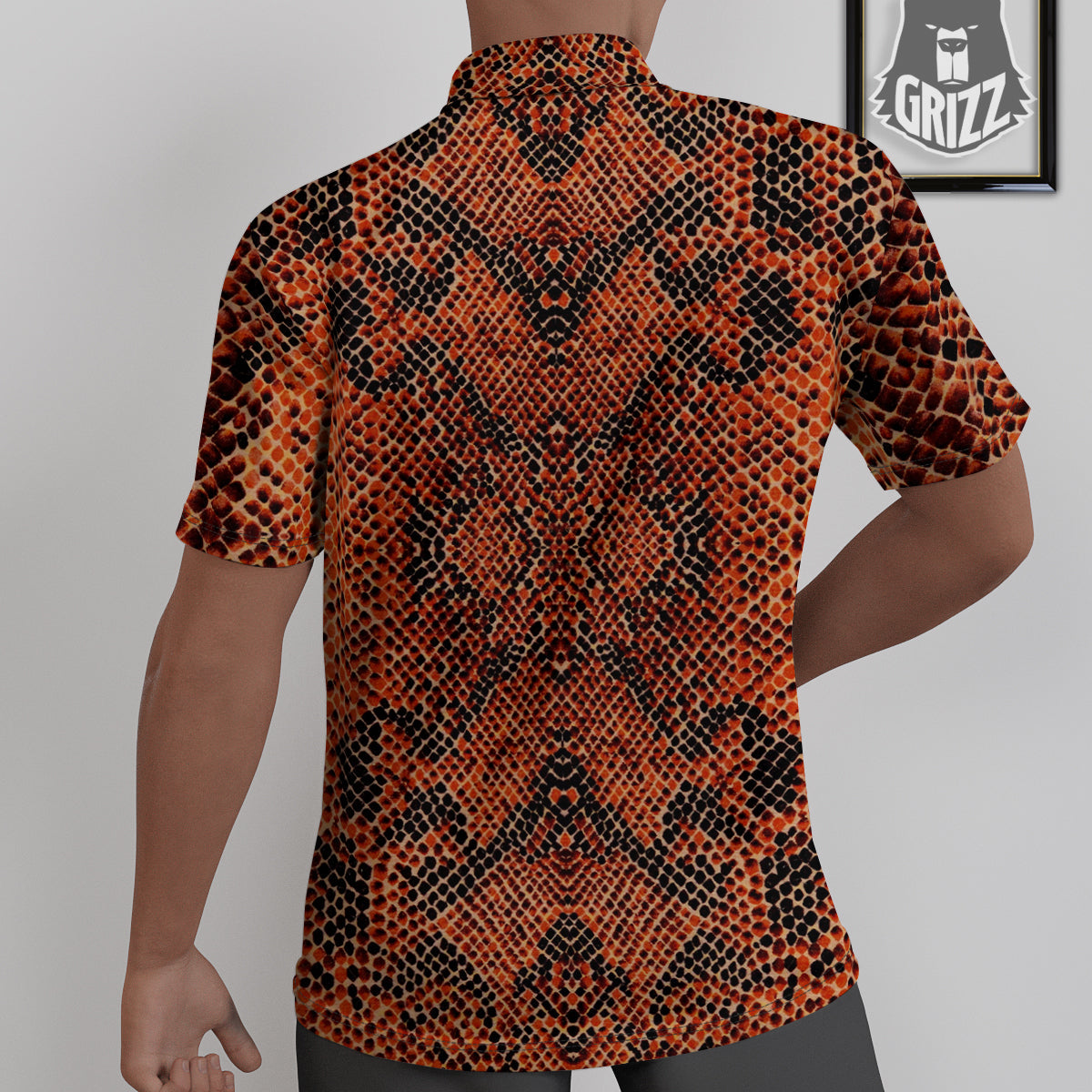 Snake Skin Black Orange Print Untucked Shirts-grizzshop
