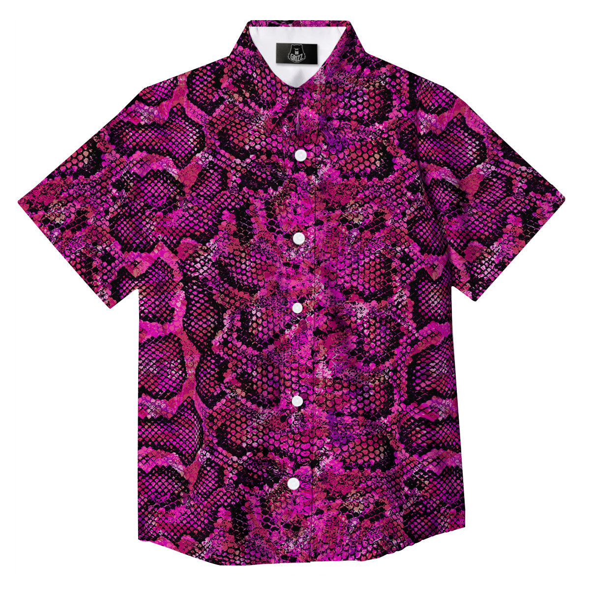 Snake Skin Black Pink Print Button Up Shirt-grizzshop