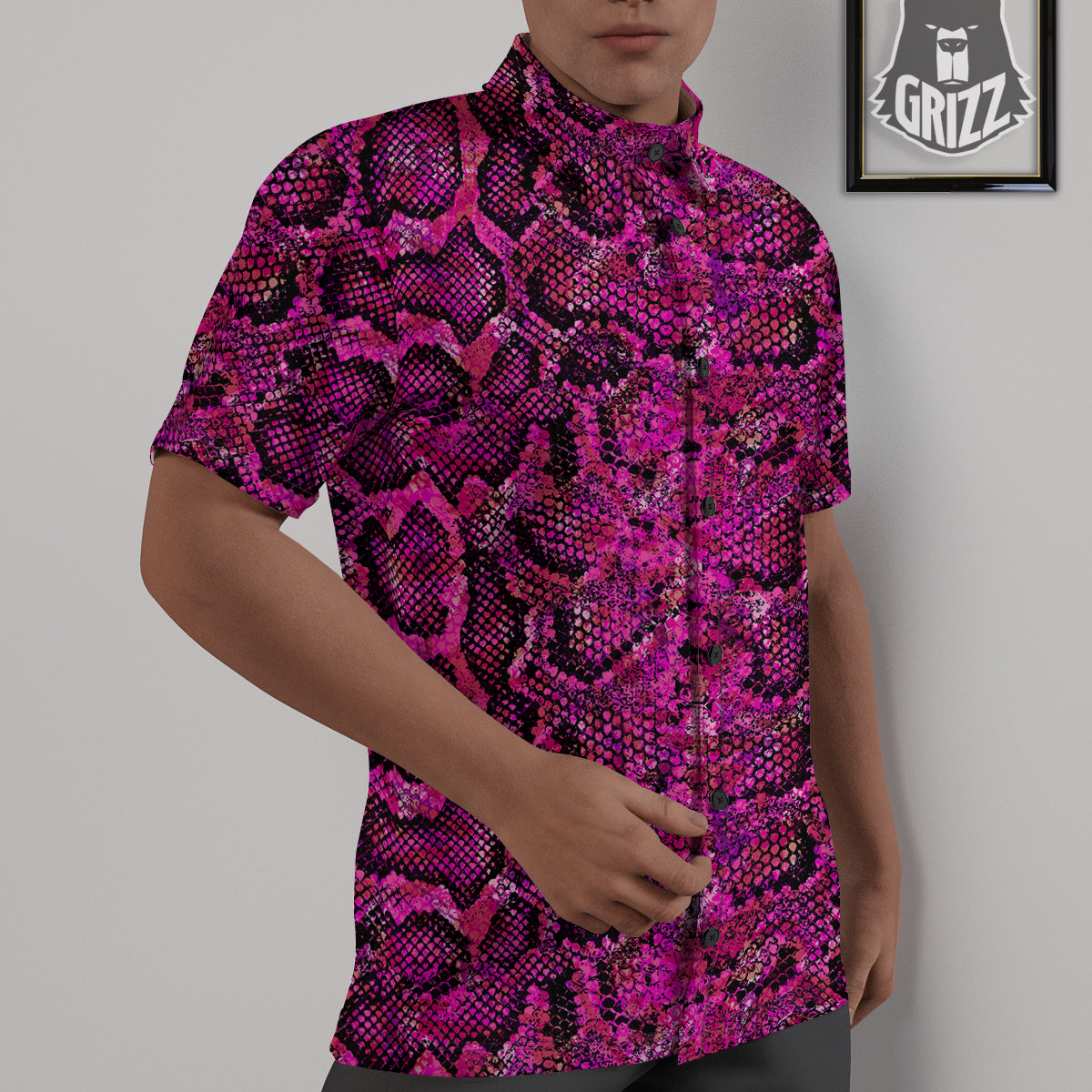 Snake Skin Black Pink Print Untucked Shirts-grizzshop