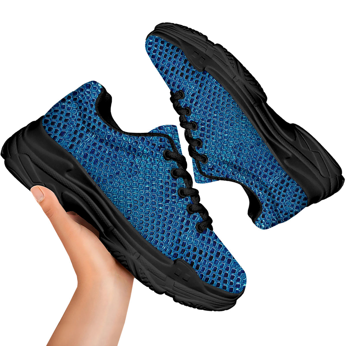 Snake Skin Blue Print Black Chunky Shoes-grizzshop