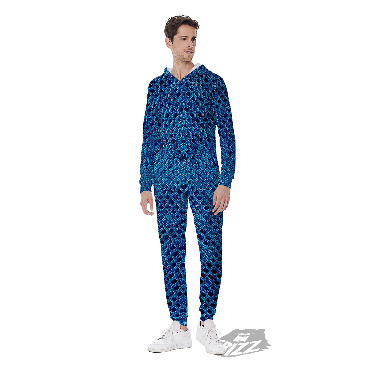 Snake Skin Blue Print Men's Jumpsuit-grizzshop