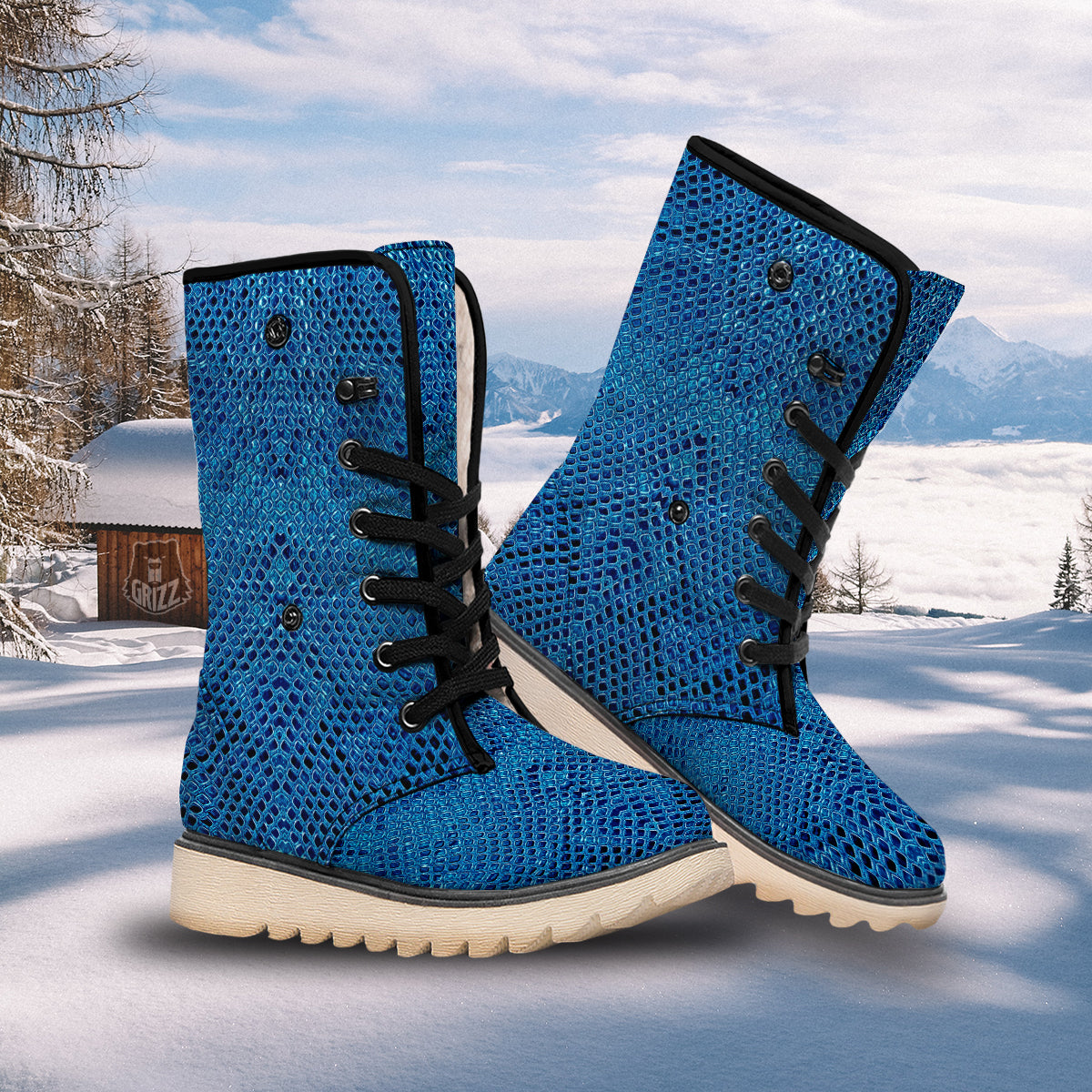 Snake Skin Blue Print Snow Boots-grizzshop
