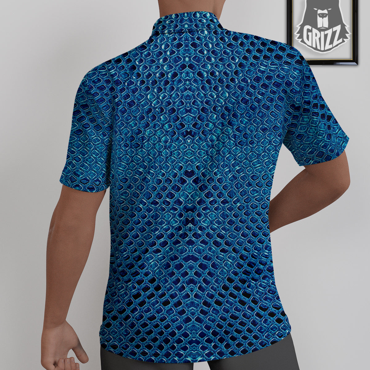 Snake Skin Blue Print Untucked Shirts-grizzshop