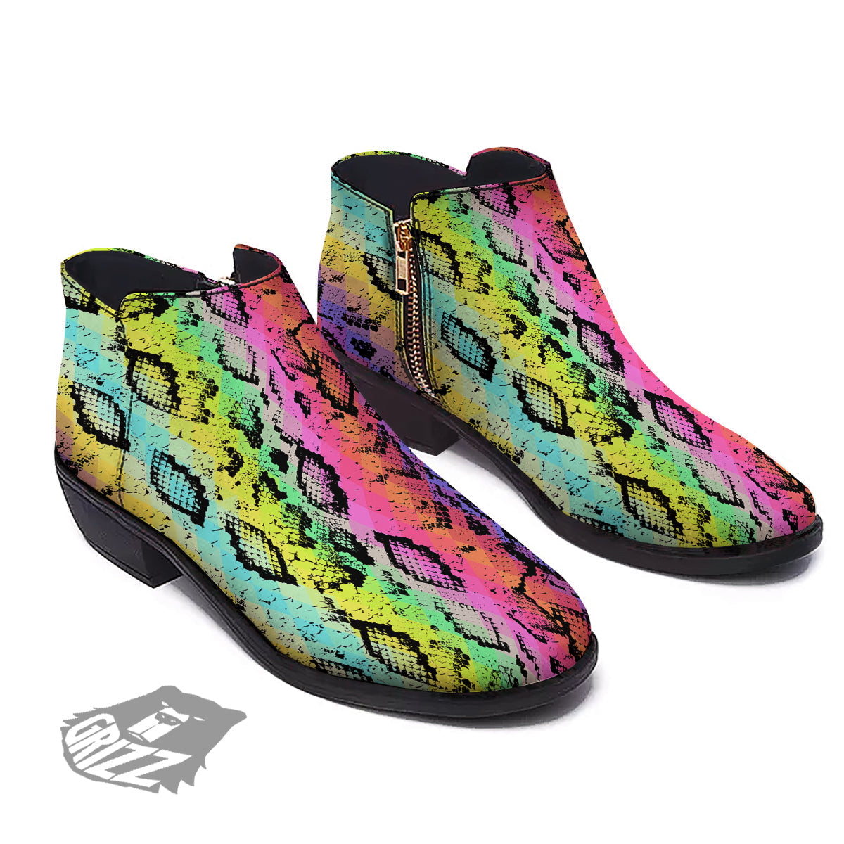 Snake Skin Psychedelic Print Ankle Boots-grizzshop