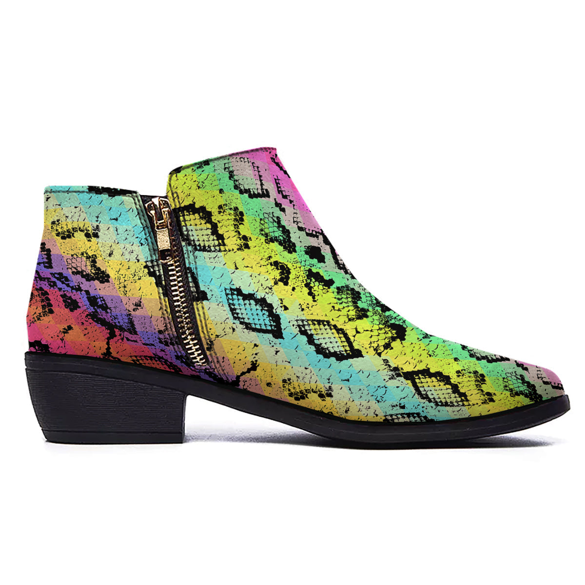 Snake Skin Psychedelic Print Ankle Boots-grizzshop