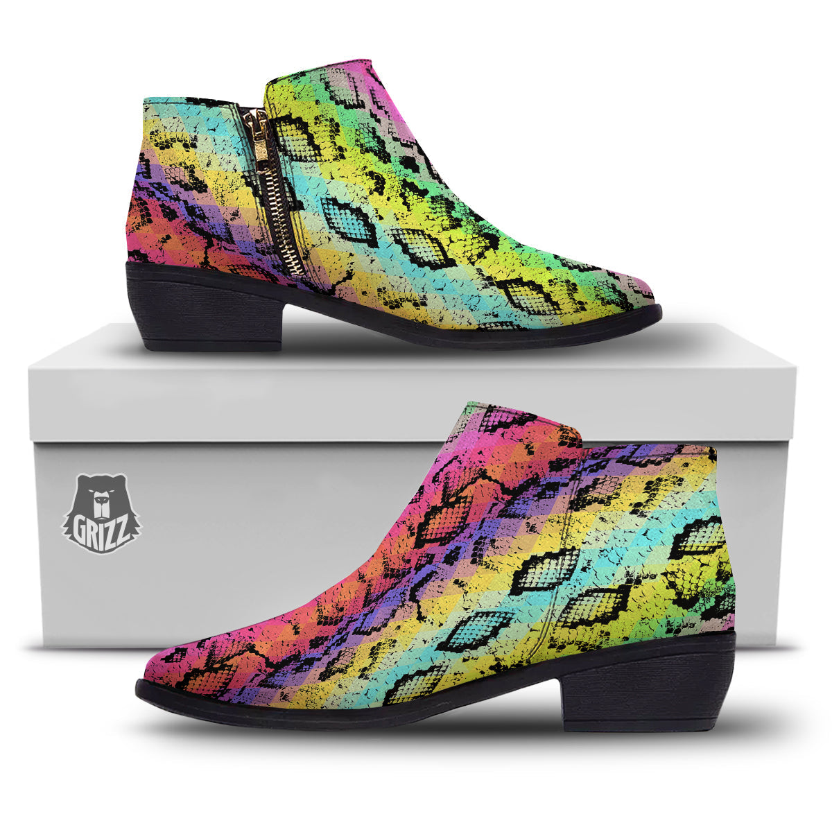 Snake Skin Psychedelic Print Ankle Boots-grizzshop