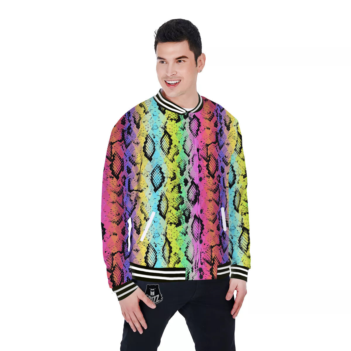 Snake Skin Psychedelic Print Baseball Jacket-grizzshop
