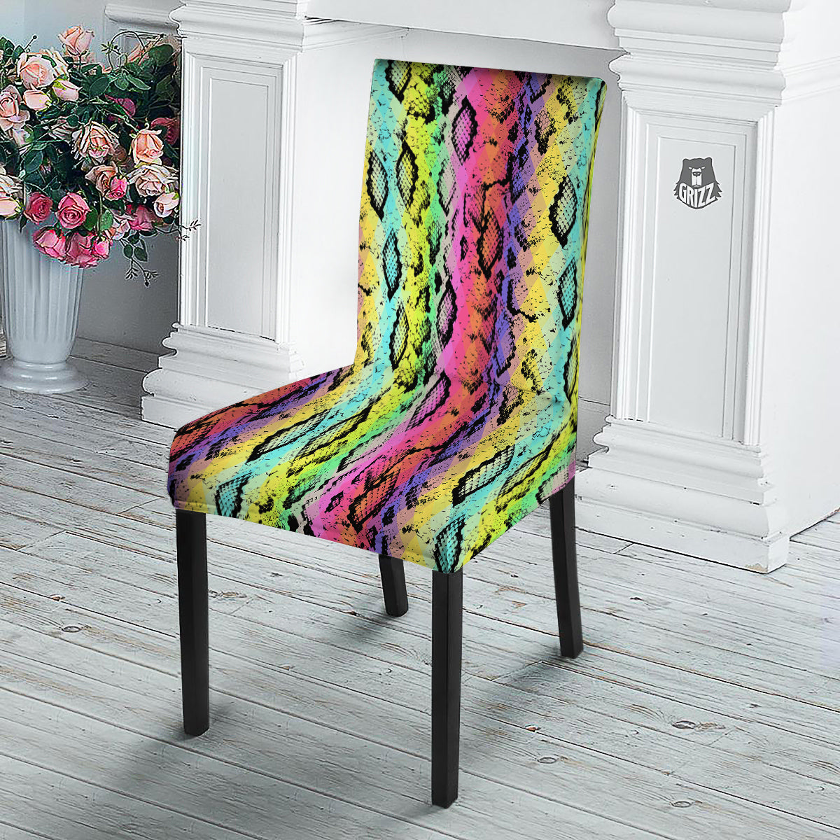 Snake Skin Psychedelic Print Dining Chair Slipcover-grizzshop
