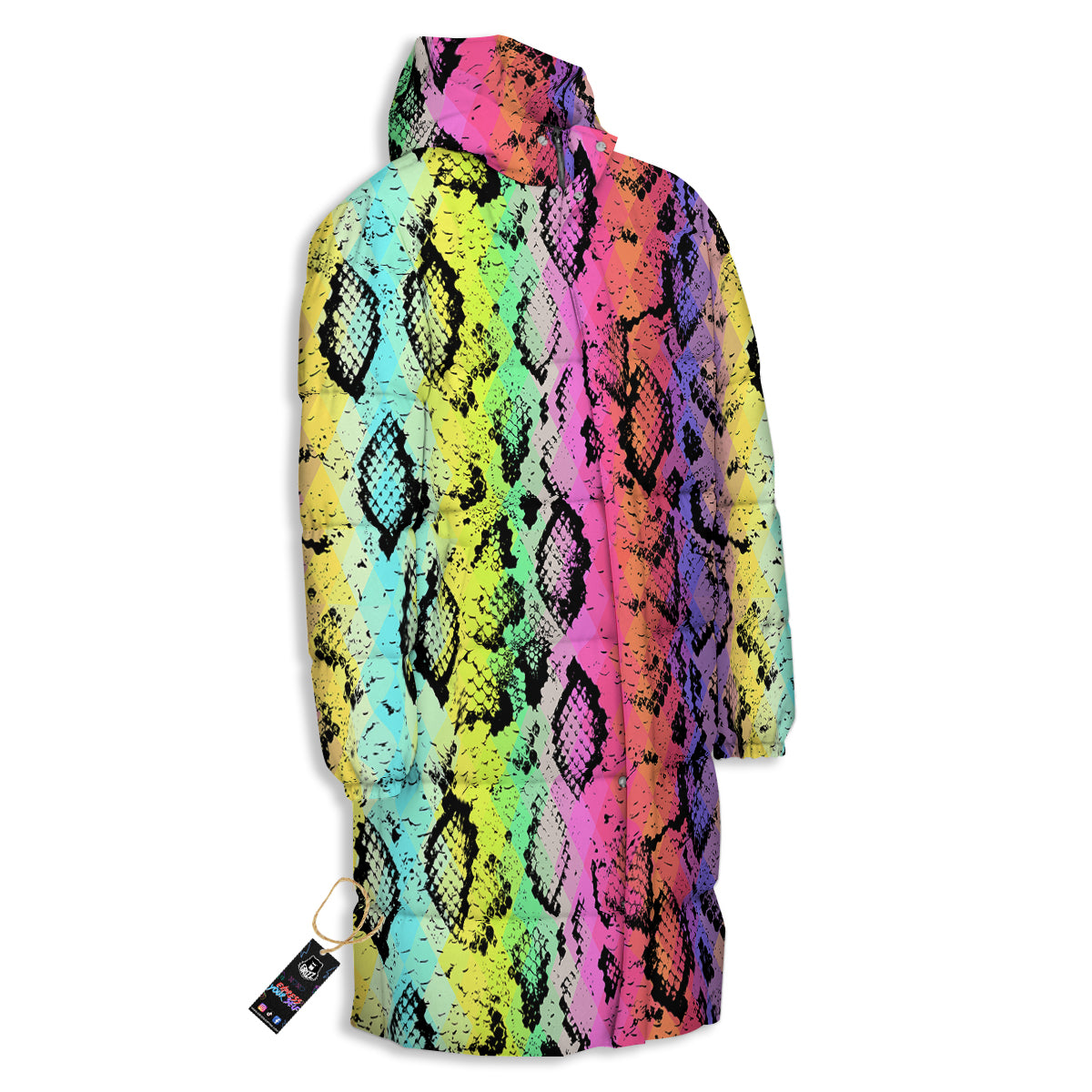 Snake Skin Psychedelic Print Long Down Jacket-grizzshop