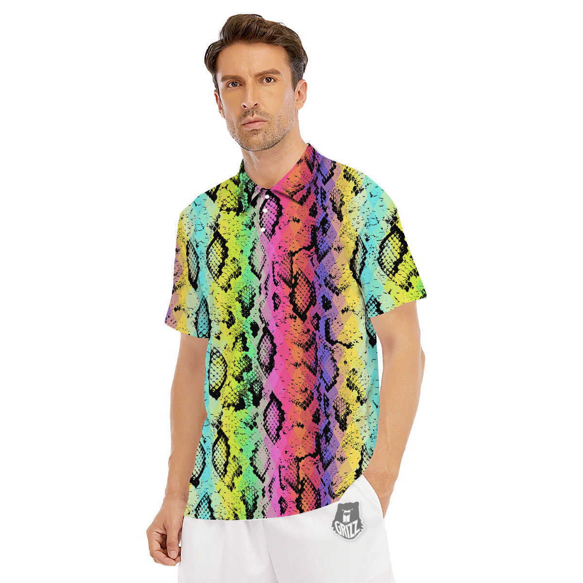 Snake Skin Psychedelic Print Men's Golf Shirts-grizzshop