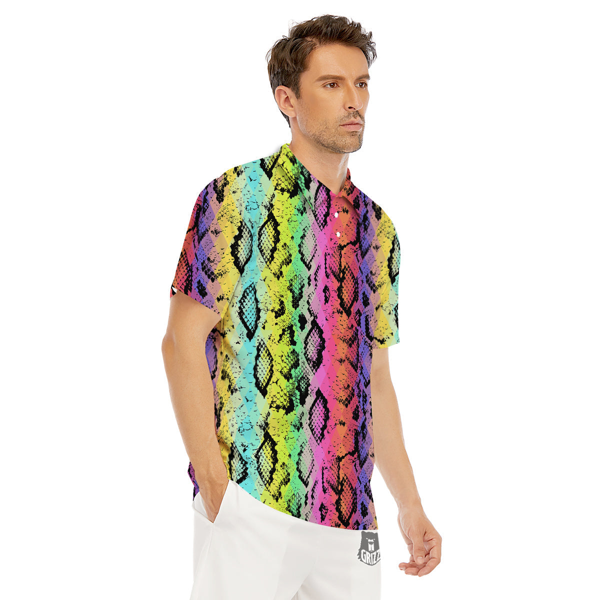 Snake Skin Psychedelic Print Men's Golf Shirts-grizzshop