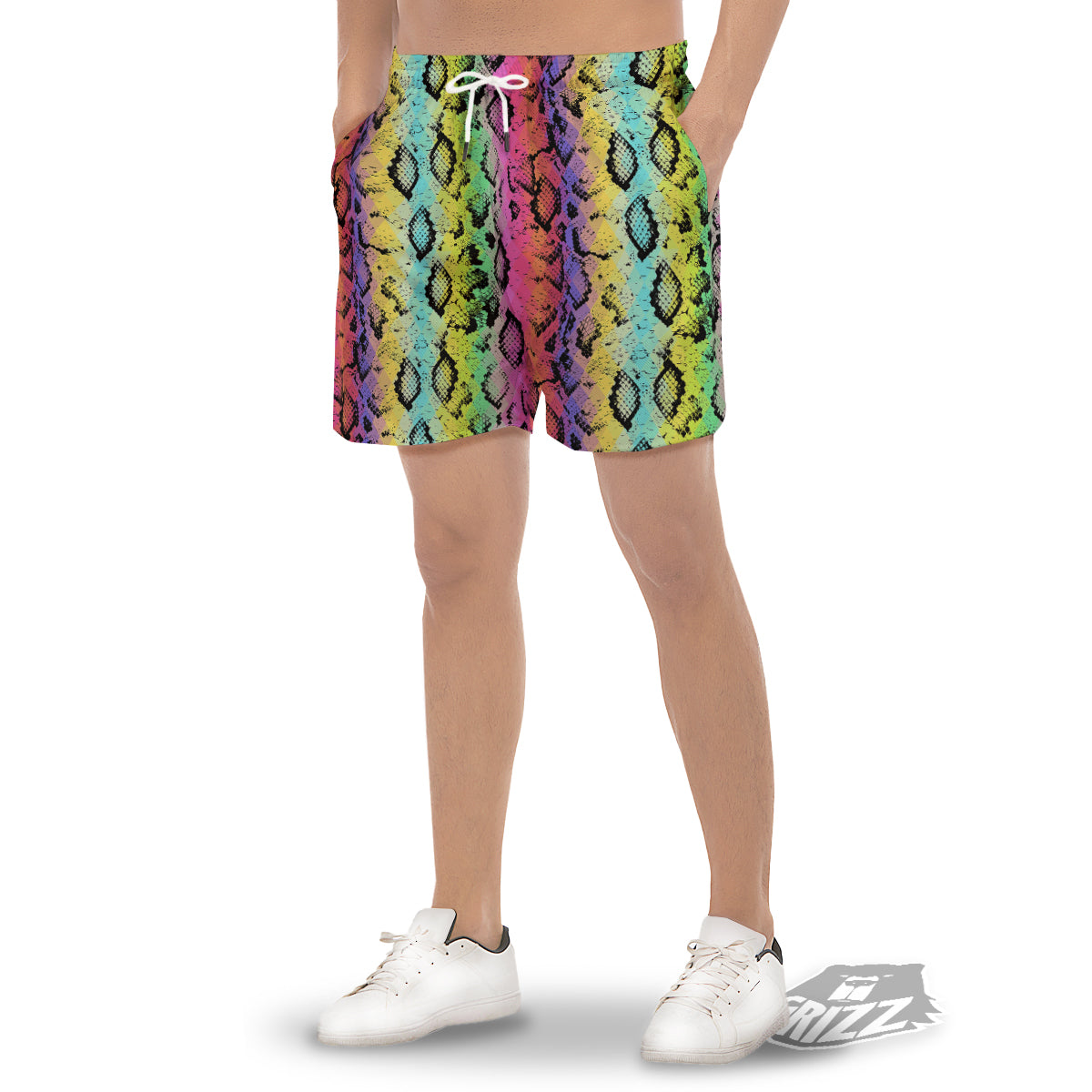 Snake Skin Psychedelic Print Men's Gym Shorts-grizzshop