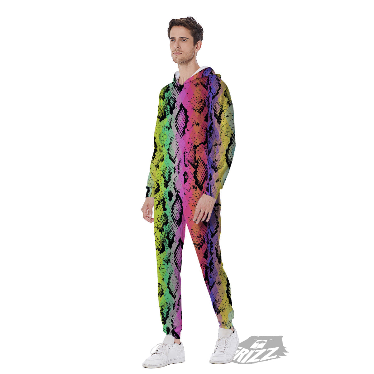 Snake Skin Psychedelic Print Men's Jumpsuit-grizzshop