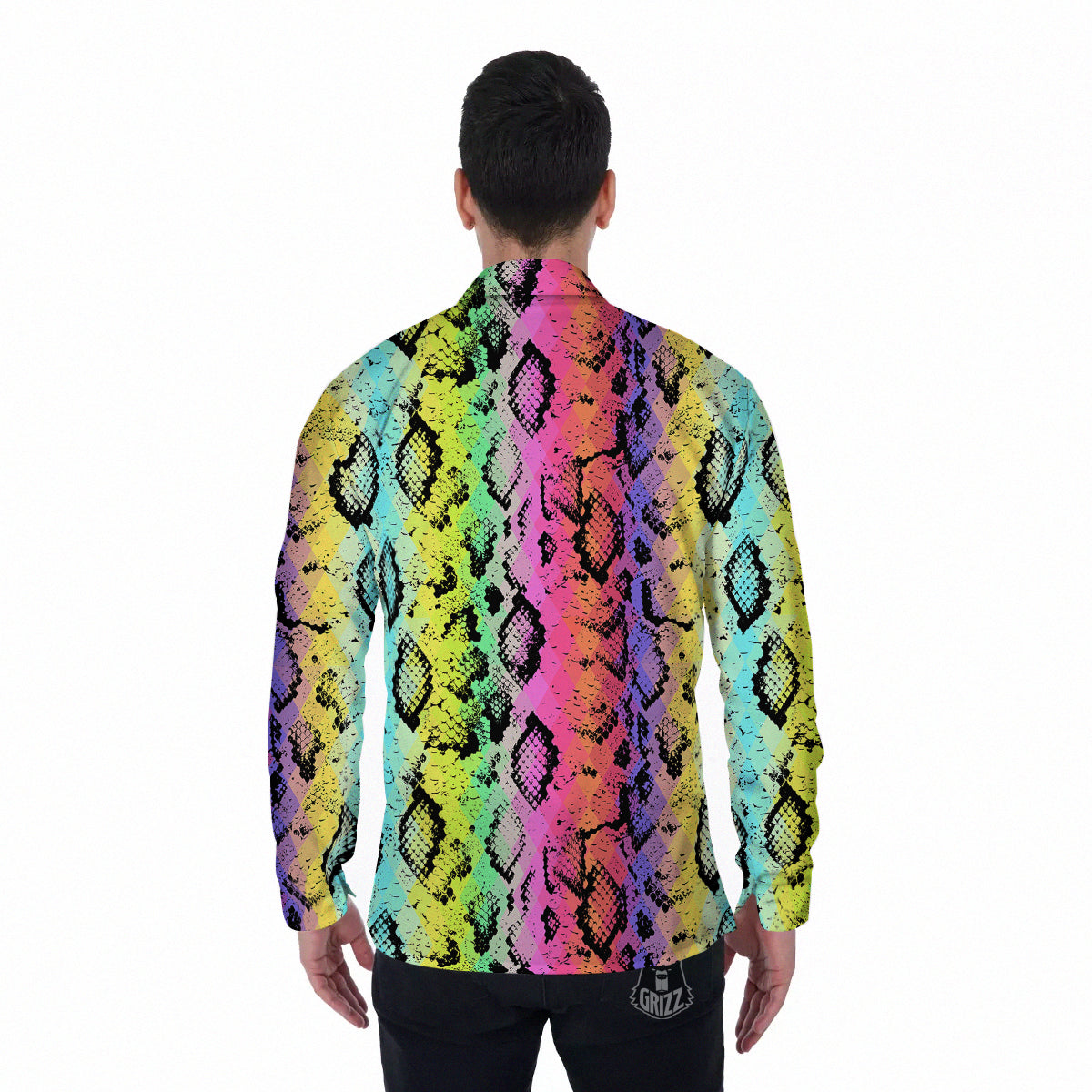 Snake Skin Psychedelic Print Men's Long Sleeve Shirts-grizzshop