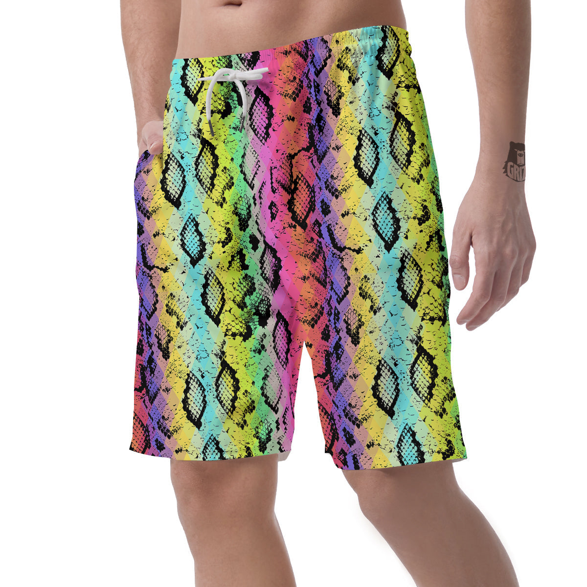 Snake Skin Psychedelic Print Men's Shorts-grizzshop