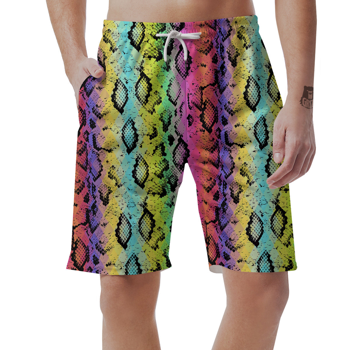 Snake Skin Psychedelic Print Men's Shorts-grizzshop