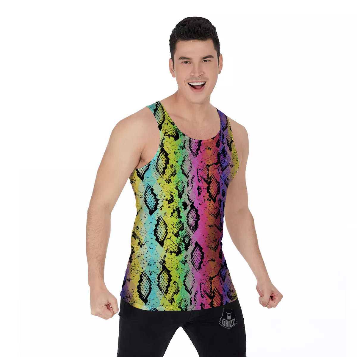 Snake Skin Psychedelic Print Men's Tank Top-grizzshop