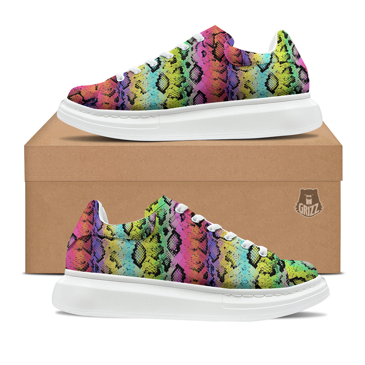 Snake Skin Psychedelic Print Platform Shoes-grizzshop