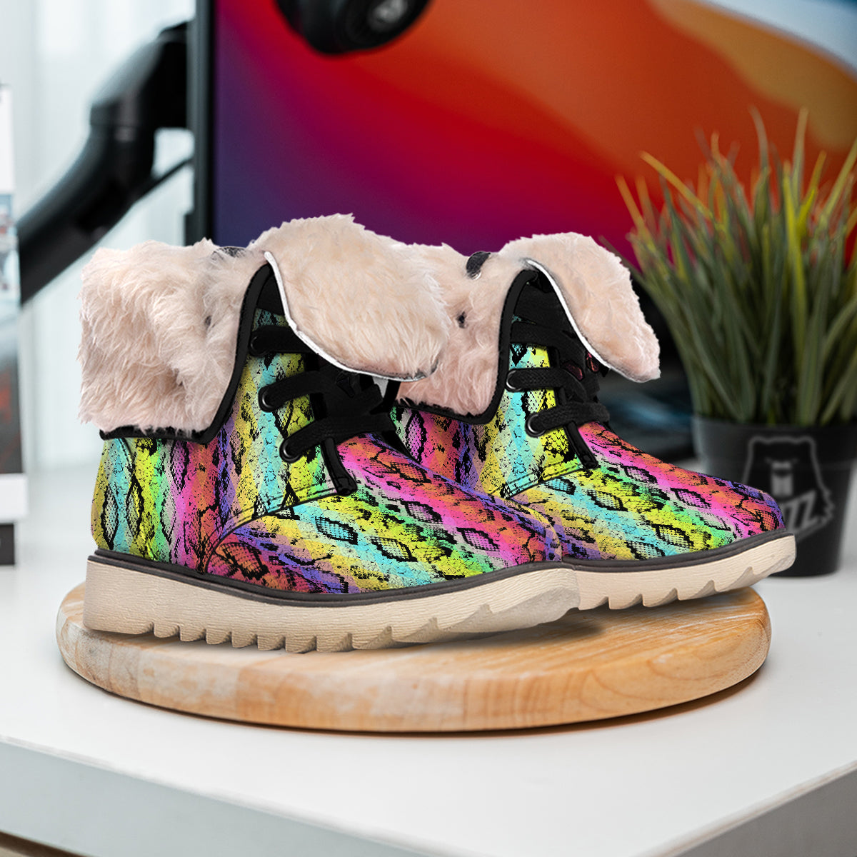Snake Skin Psychedelic Print Snow Boots-grizzshop
