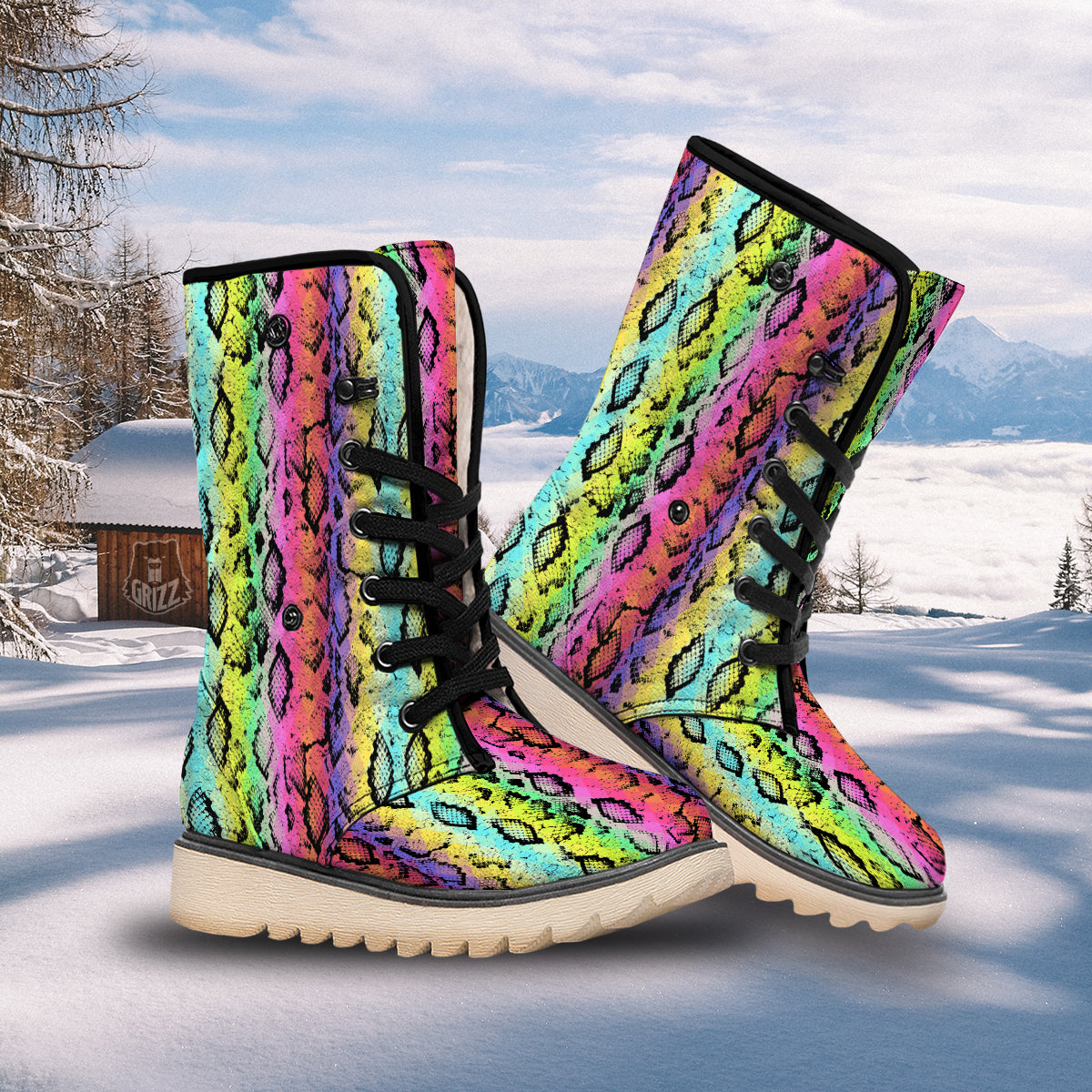 Snake Skin Psychedelic Print Snow Boots-grizzshop