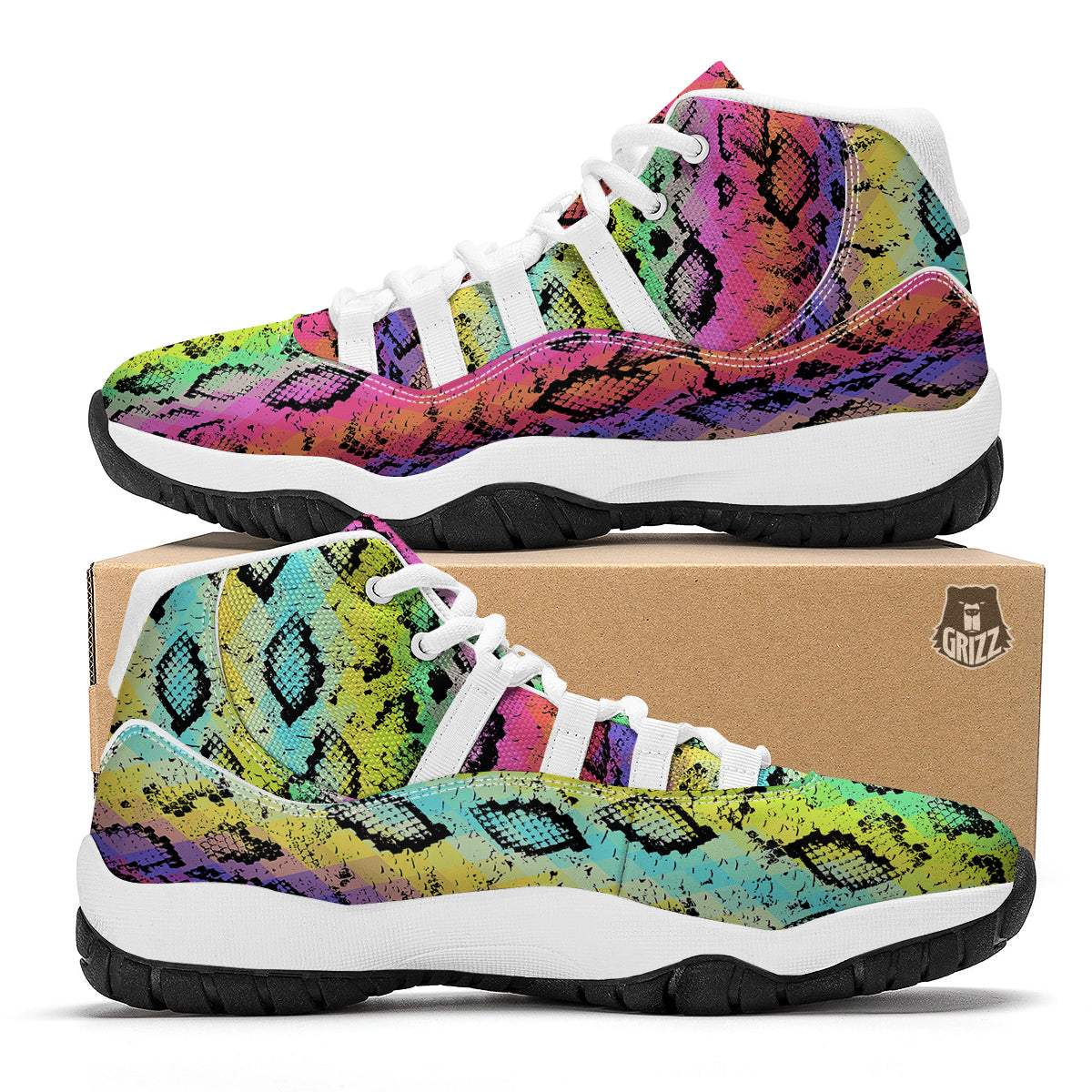 Snake Skin Psychedelic Print White Bball Shoes-grizzshop