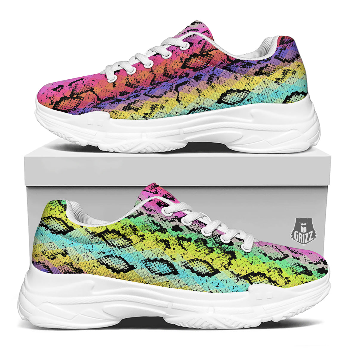 Snake Skin Psychedelic Print White Chunky Shoes-grizzshop