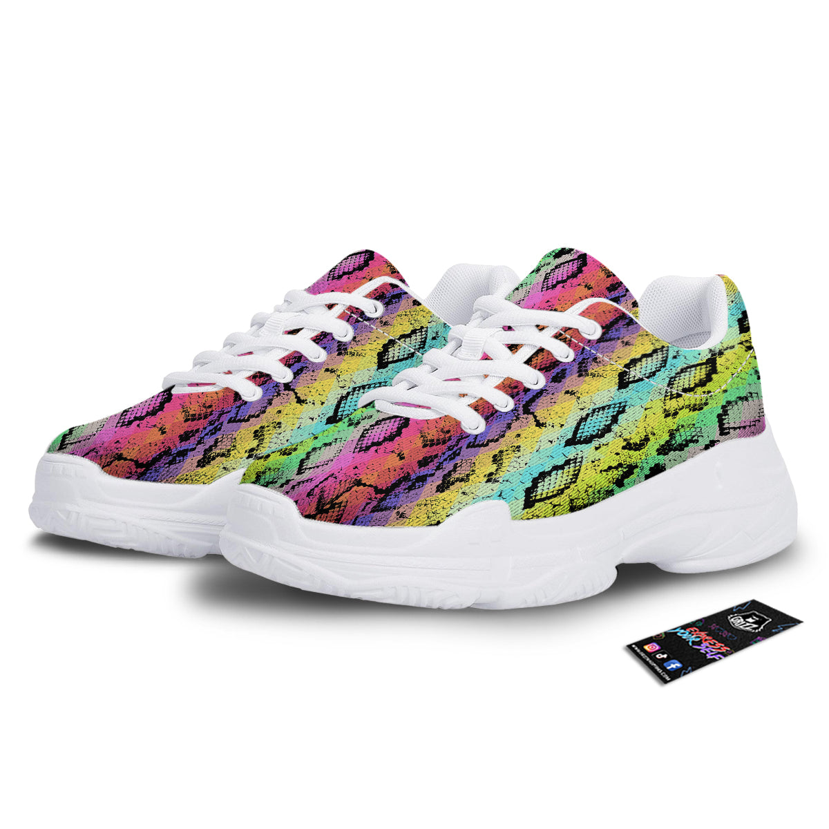 Snake Skin Psychedelic Print White Chunky Shoes-grizzshop