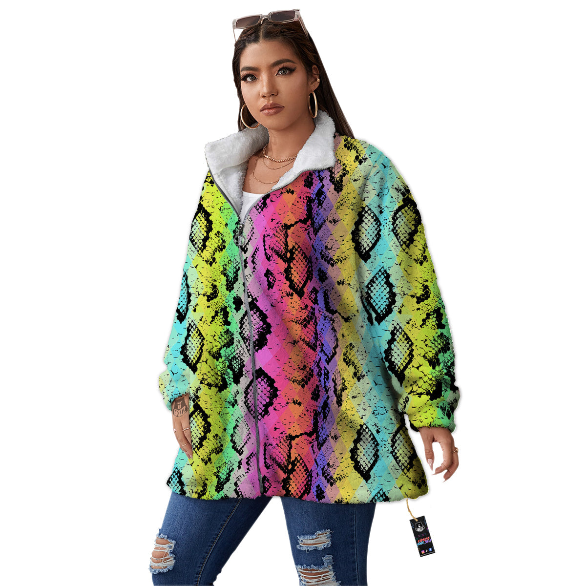 Snake Skin Psychedelic Print Women's Sherpa Jacket-grizzshop