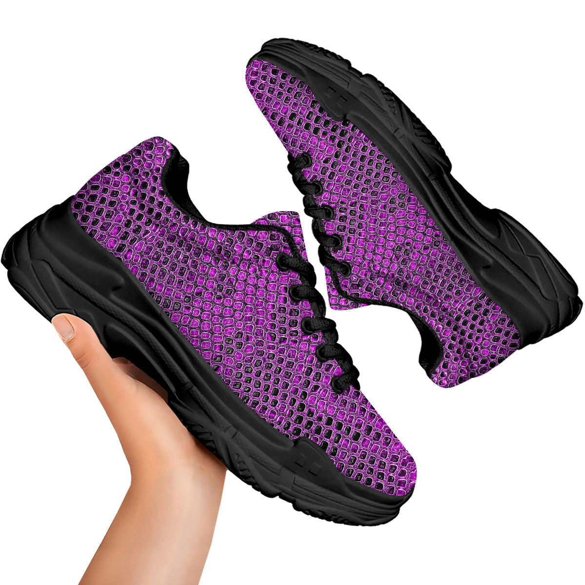 Snake Skin Purple Print Black Chunky Shoes-grizzshop