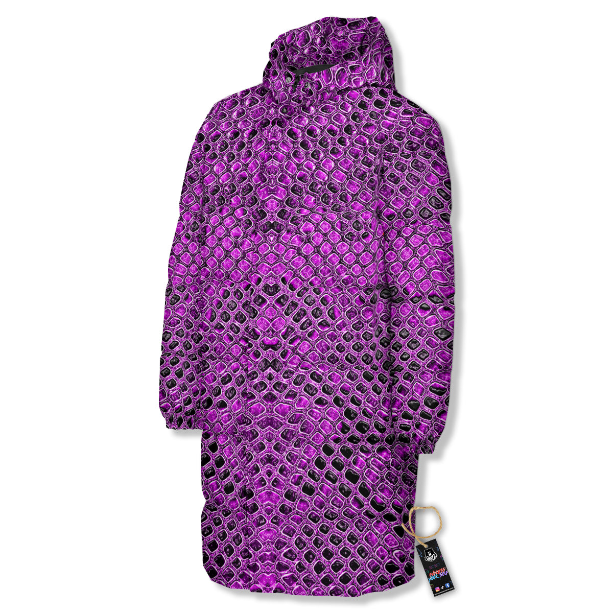 Snake Skin Purple Print Long Down Jacket-grizzshop