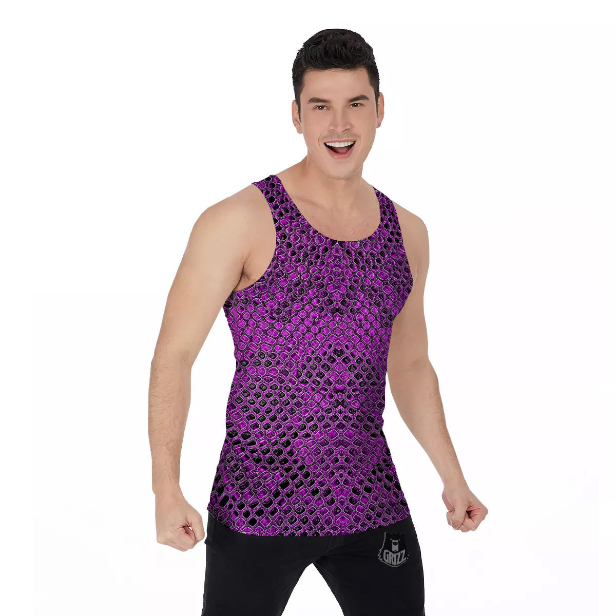 Snake Skin Purple Print Men's Tank Top-grizzshop