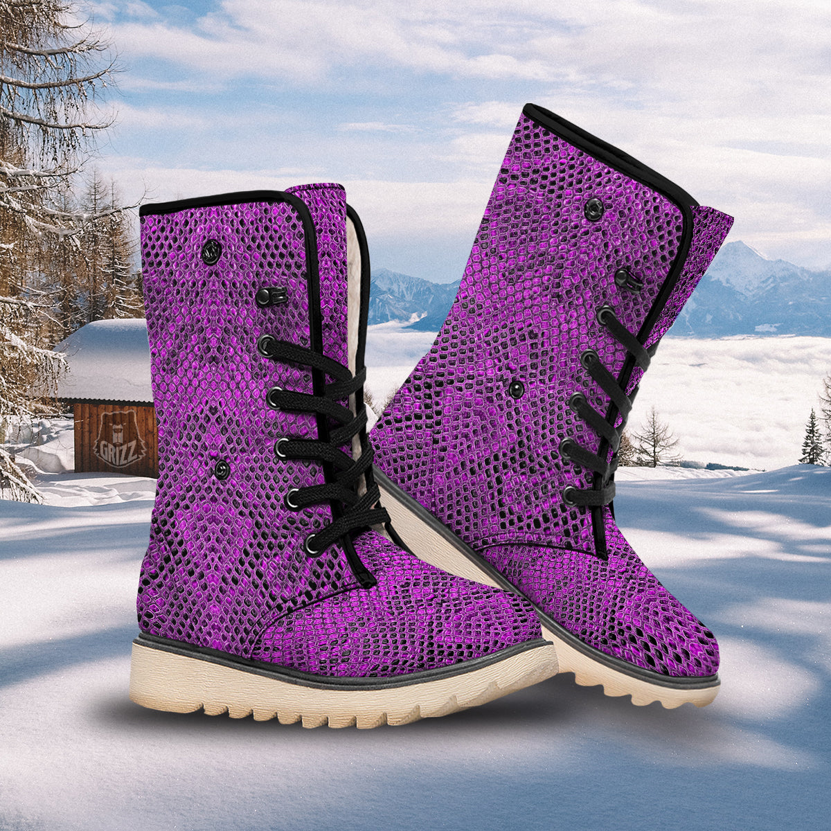 Snake Skin Purple Print Snow Boots-grizzshop