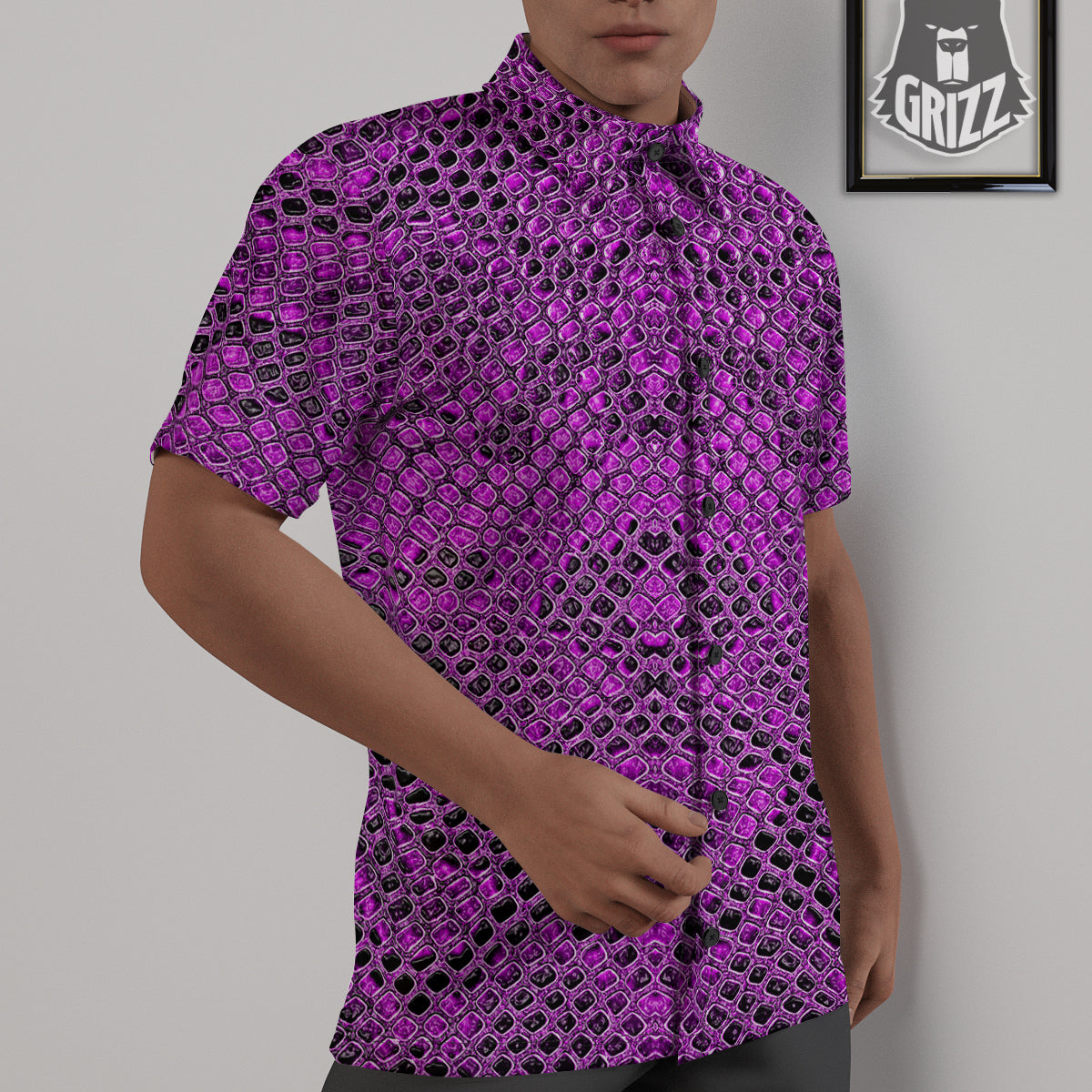 Snake Skin Purple Print Untucked Shirts-grizzshop