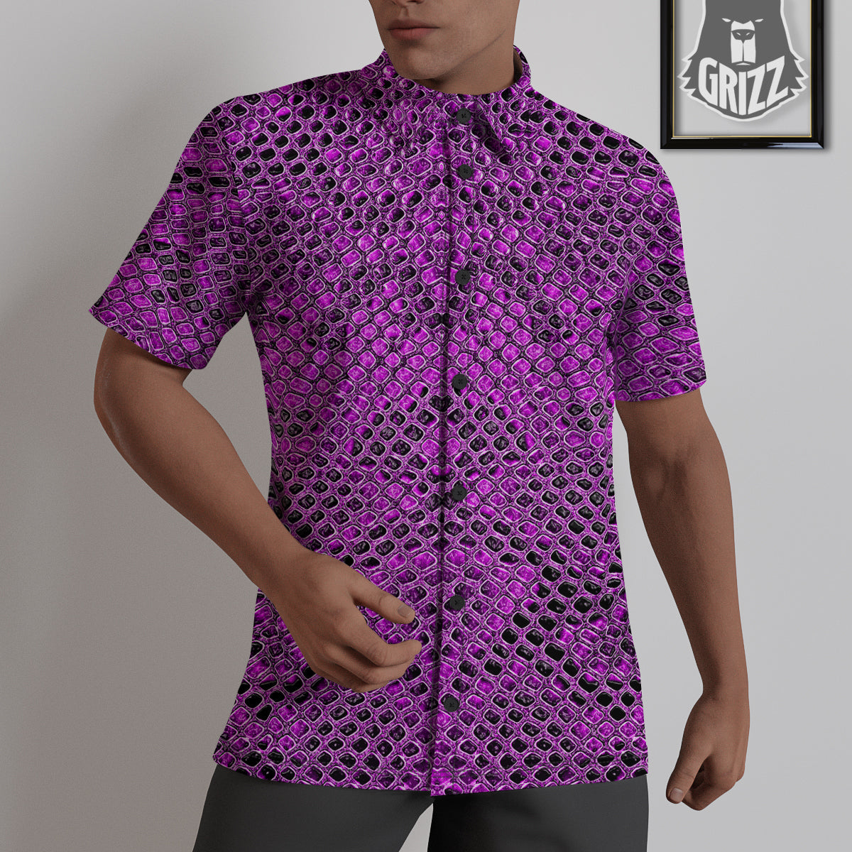 Snake Skin Purple Print Untucked Shirts-grizzshop