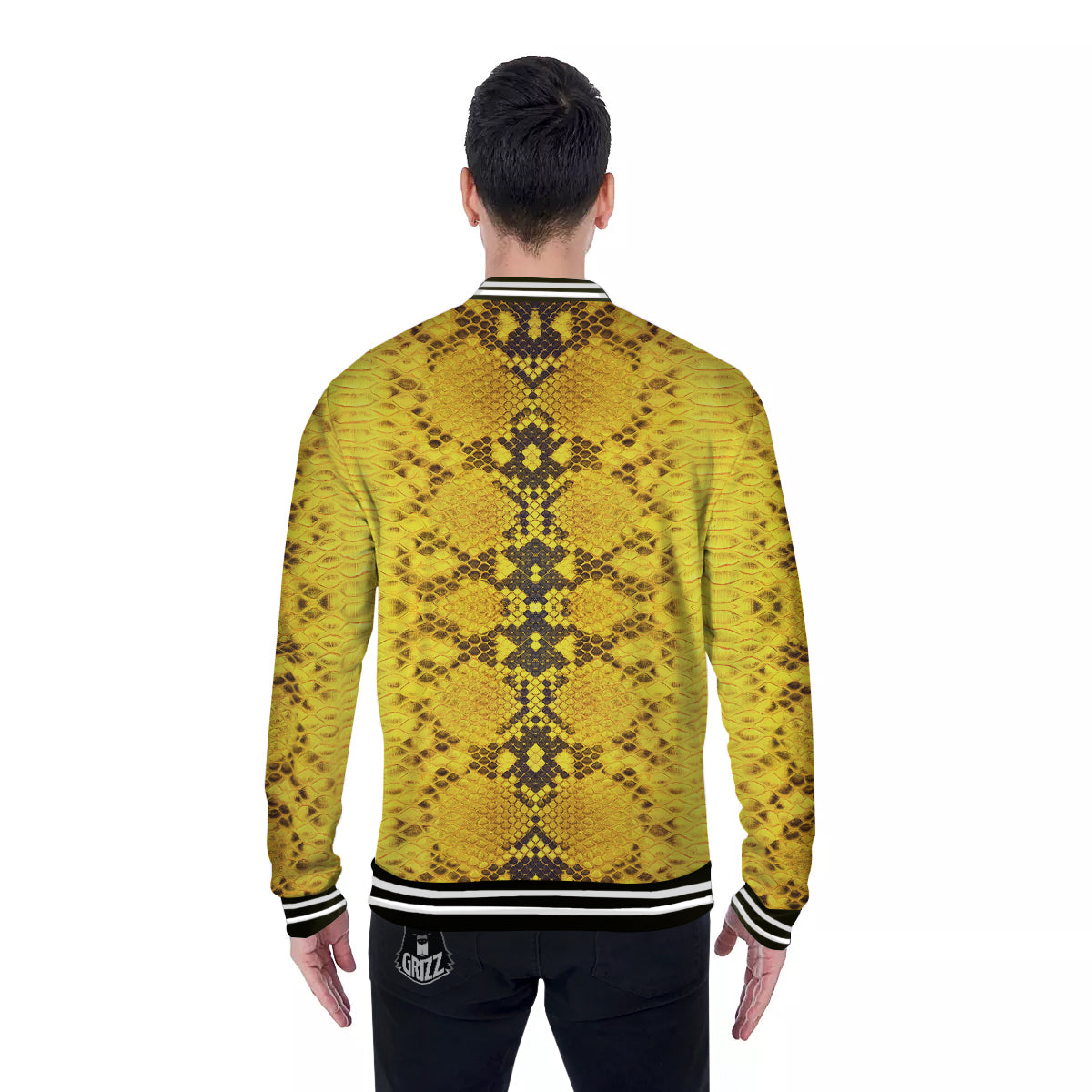 Snake Skin Yellow Print Baseball Jacket-grizzshop