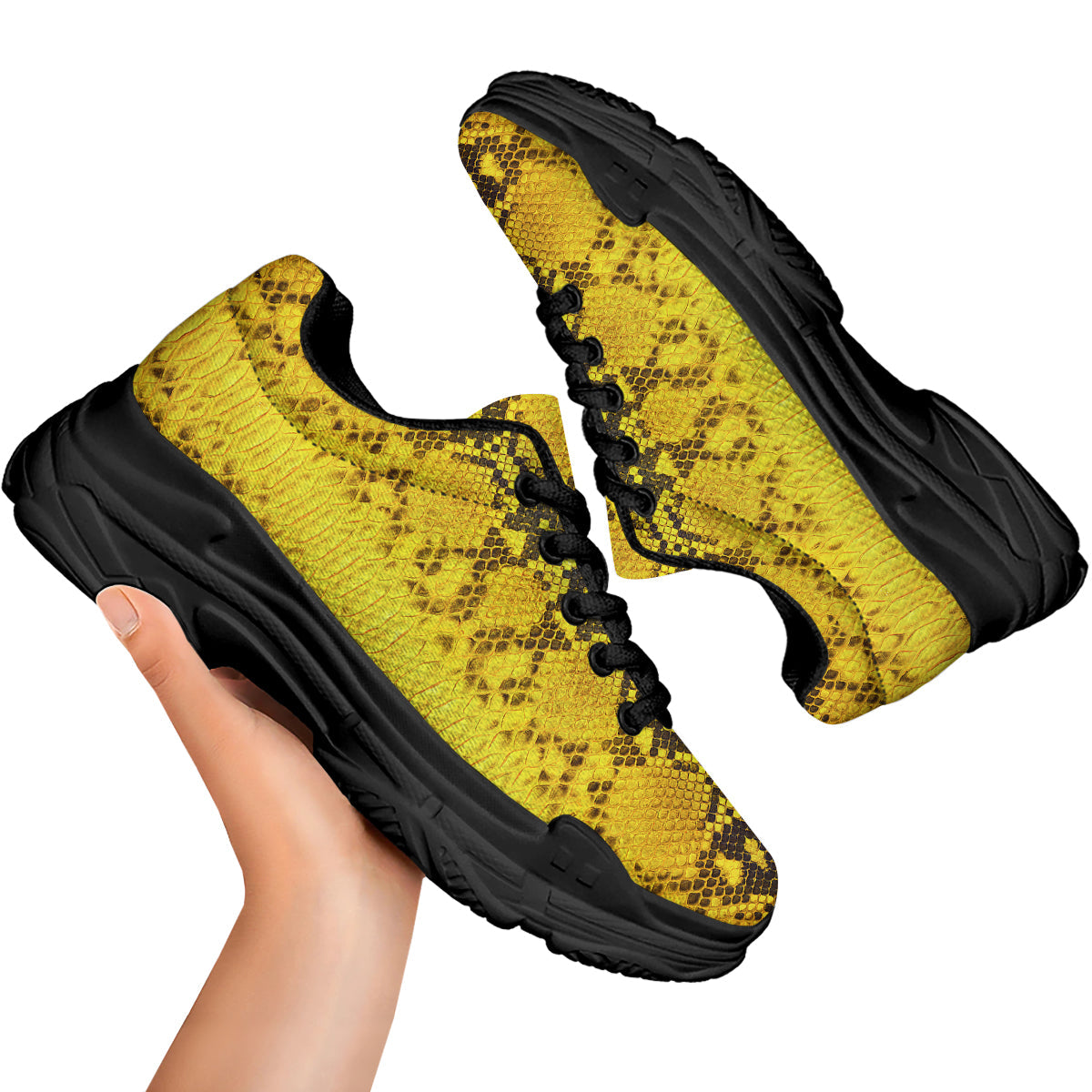 Snake Skin Yellow Print Black Chunky Shoes-grizzshop