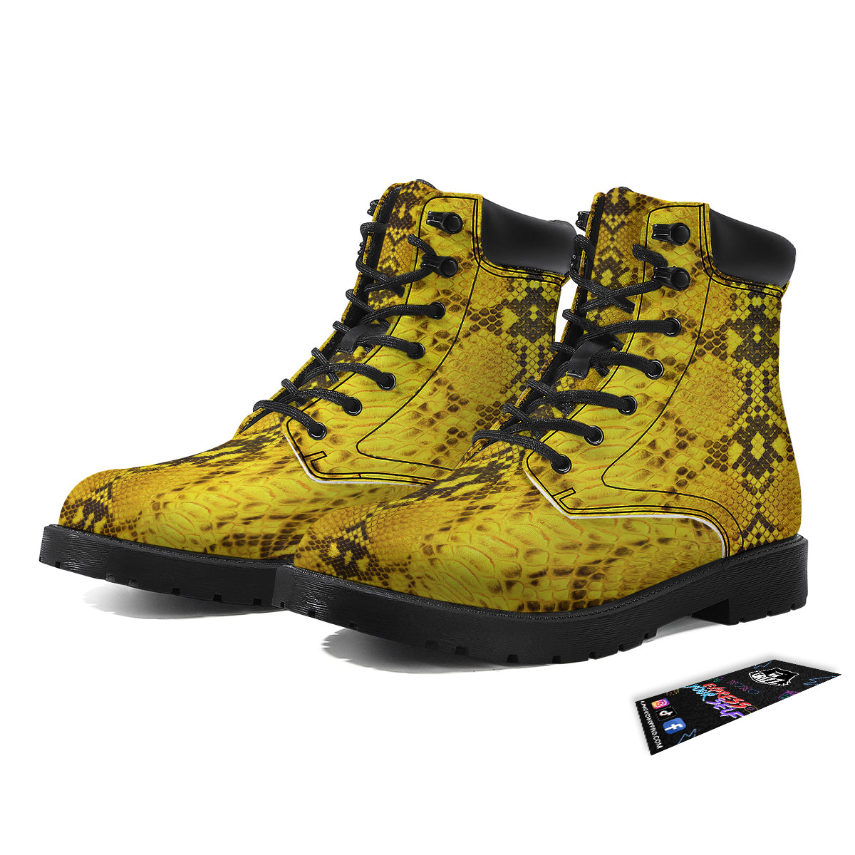 Snake Skin Yellow Print Boots-grizzshop