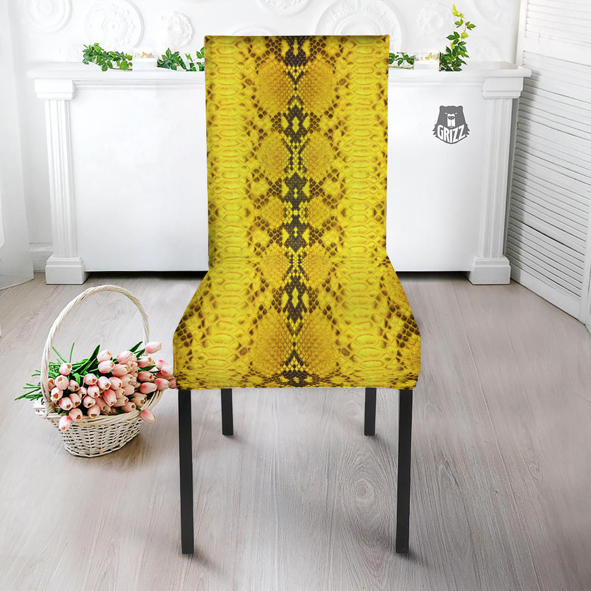 Snake Skin Yellow Print Dining Chair Slipcover-grizzshop
