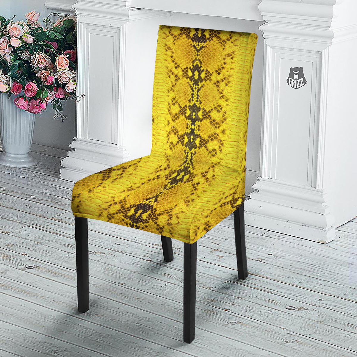 Snake Skin Yellow Print Dining Chair Slipcover-grizzshop