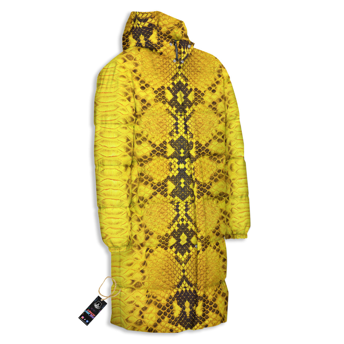 Snake Skin Yellow Print Long Down Jacket-grizzshop