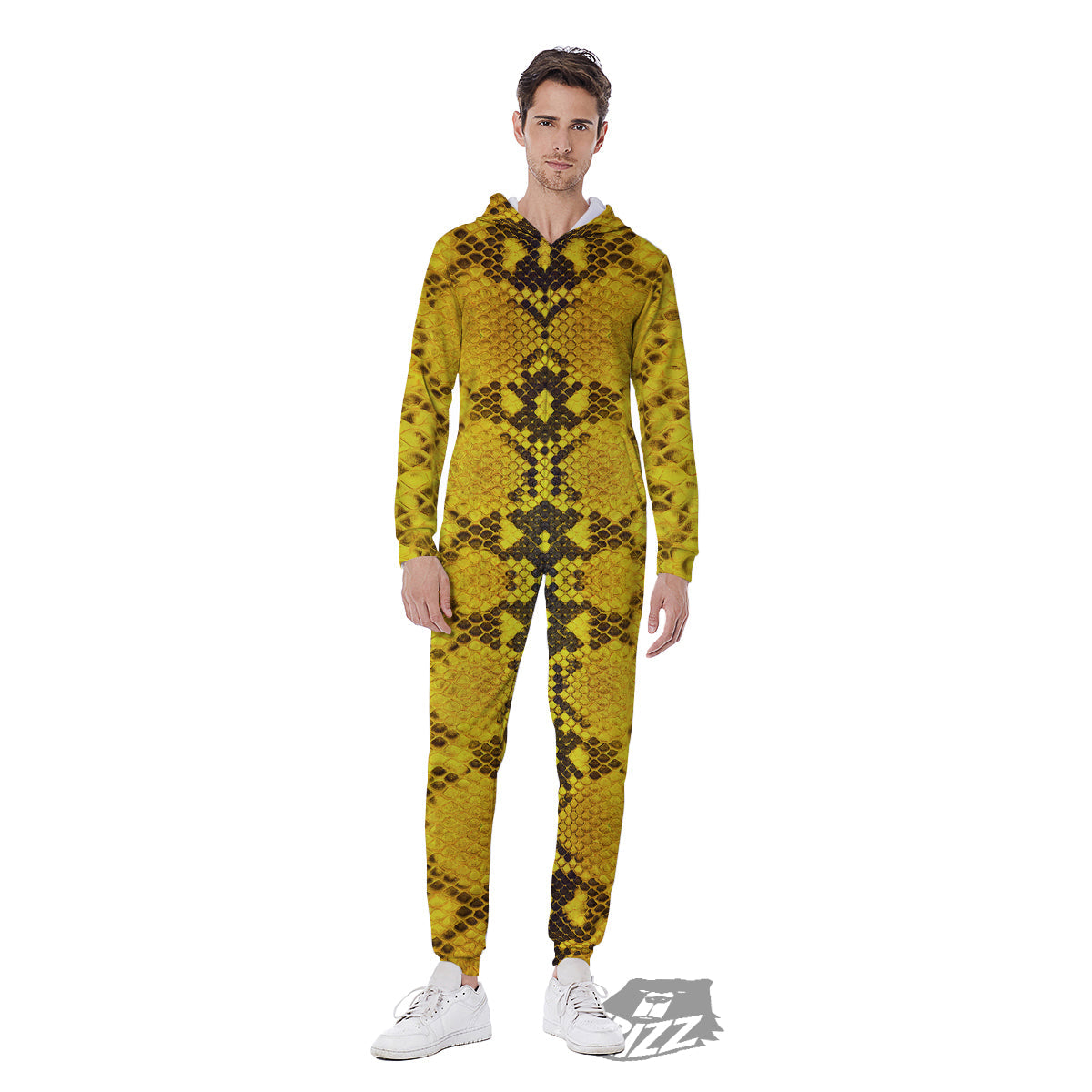 Snake Skin Yellow Print Men's Jumpsuit-grizzshop