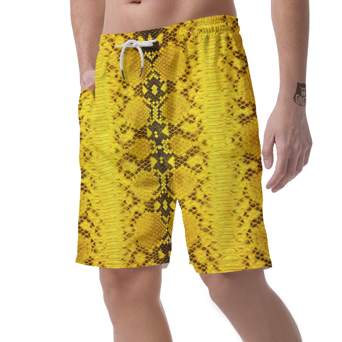 Snake Skin Yellow Print Men's Shorts-grizzshop