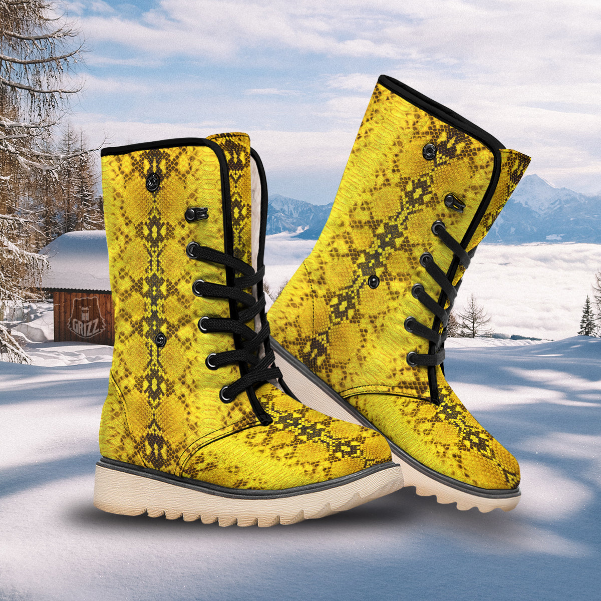 Snake Skin Yellow Print Snow Boots-grizzshop