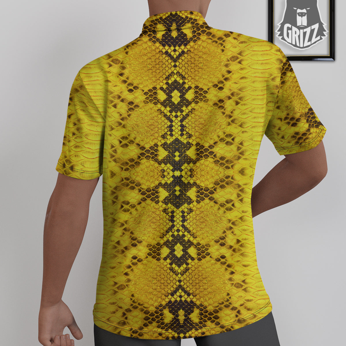 Snake Skin Yellow Print Untucked Shirts-grizzshop