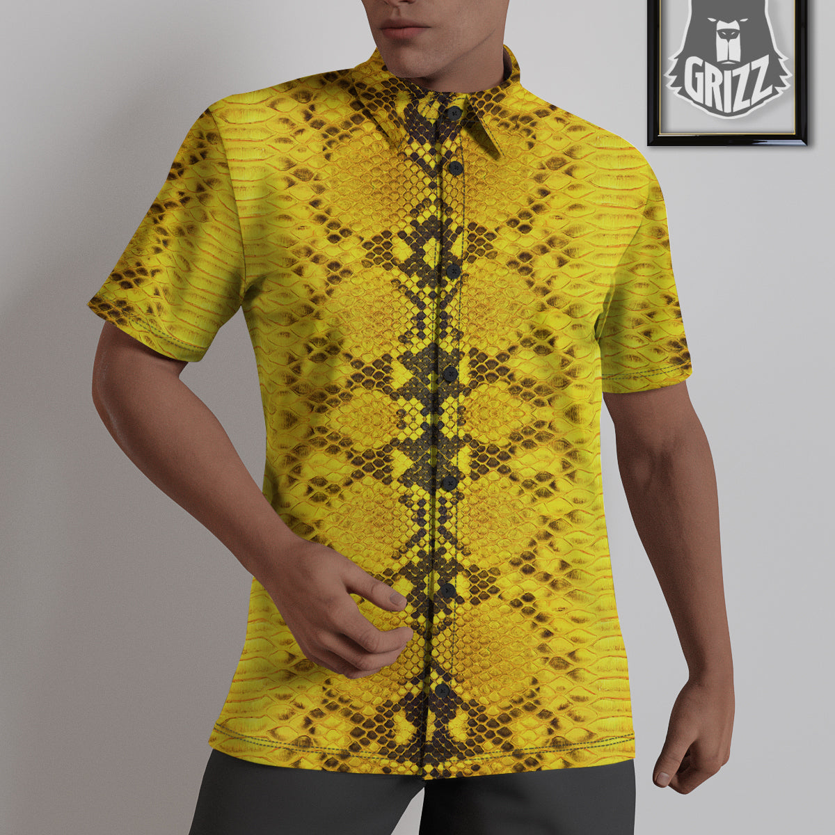 Snake Skin Yellow Print Untucked Shirts-grizzshop