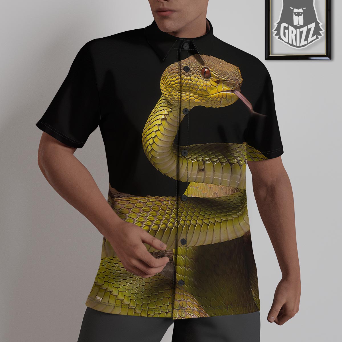 Snake Trimeresurus Albolabris Print Untucked Shirts-grizzshop