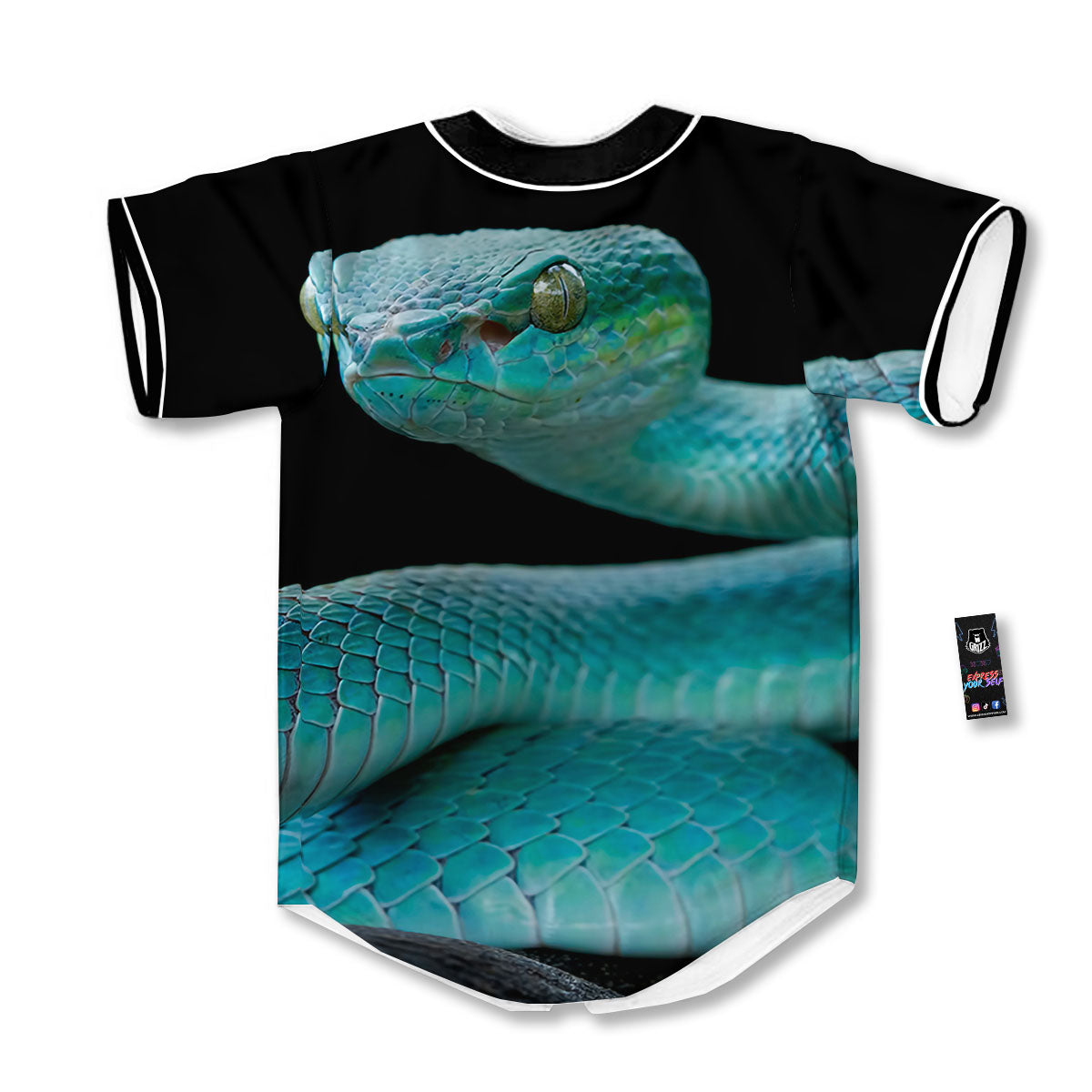 Snake Turquoise Print Baseball Jersey-grizzshop