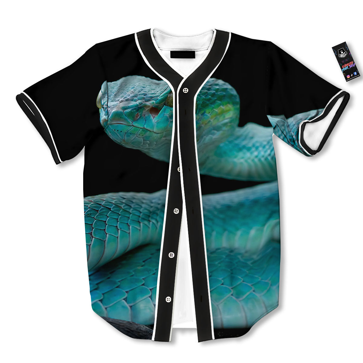 Snake Turquoise Print Baseball Jersey-grizzshop