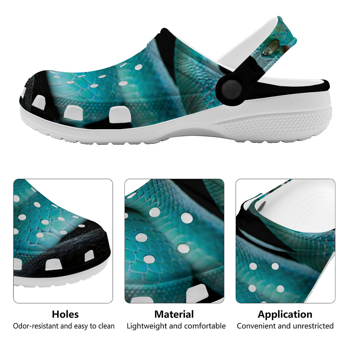 Snake Turquoise Print Clog-grizzshop
