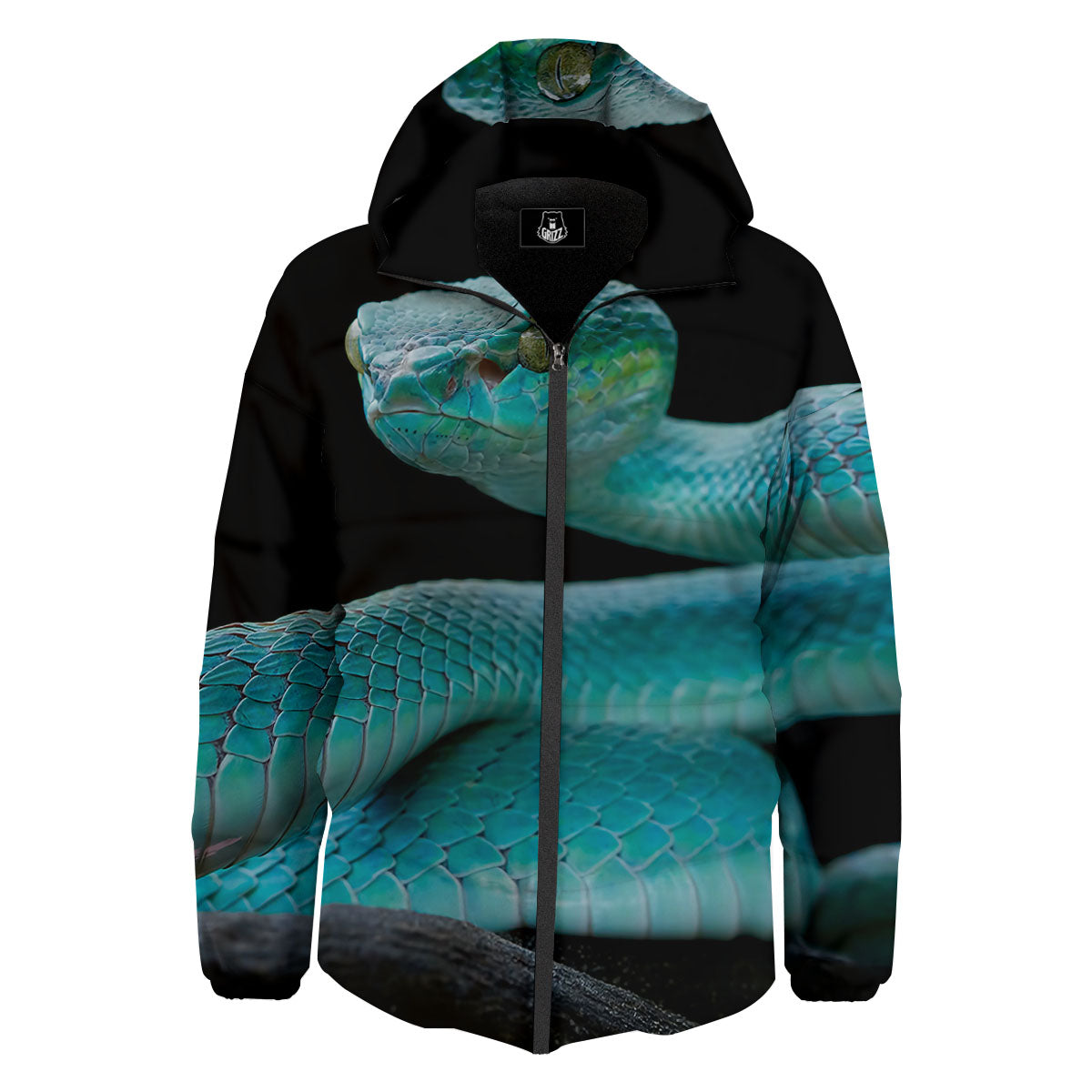 Snake Turquoise Print Down Jacket-grizzshop